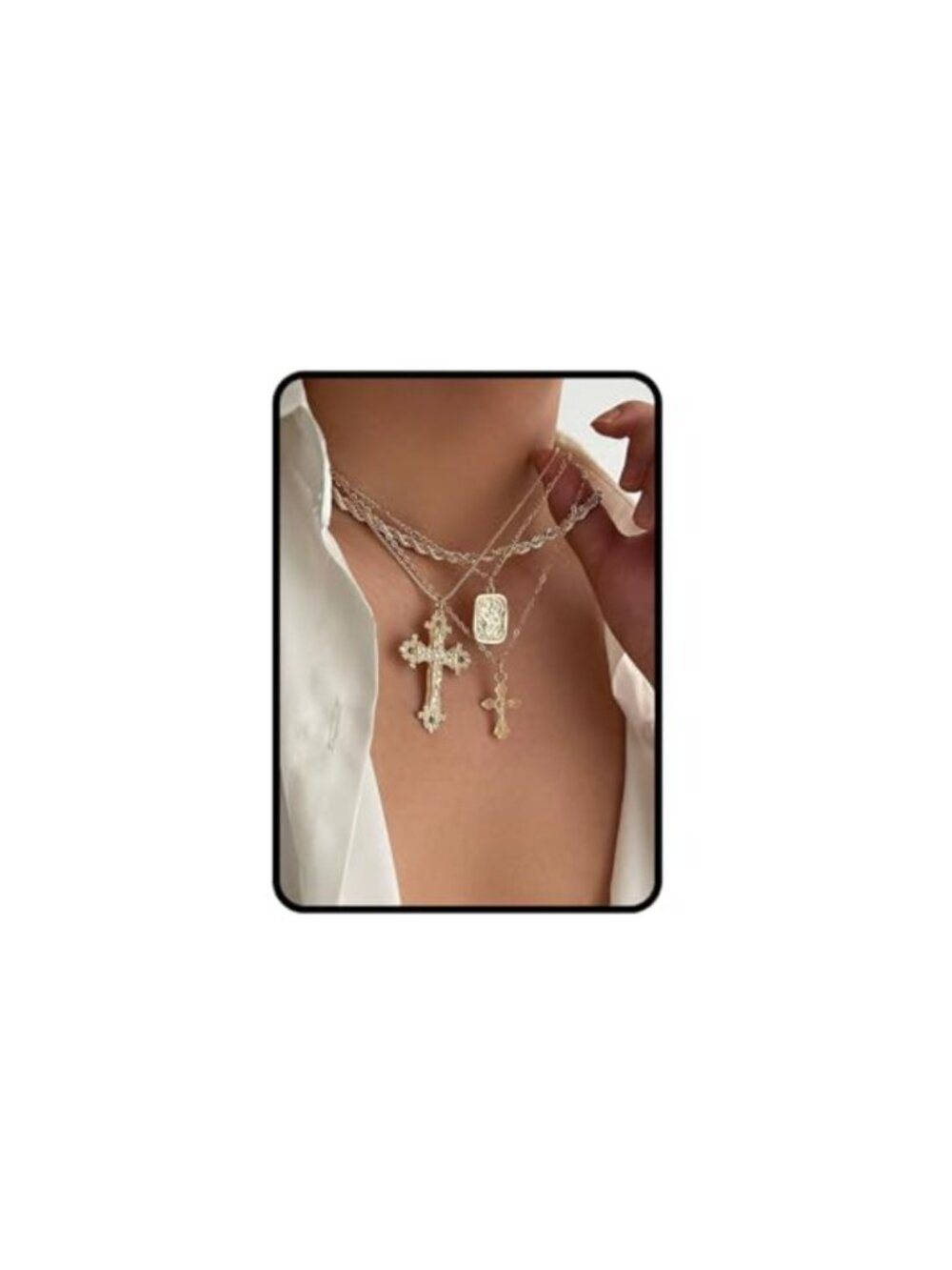 Gold Layered Cross Necklace Set for Women - 4 Pcs Chunky Choker Vintage